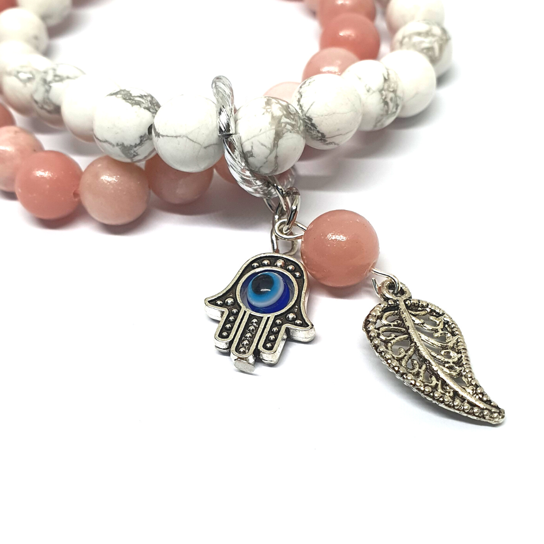 Pink opal and Howlite double layer