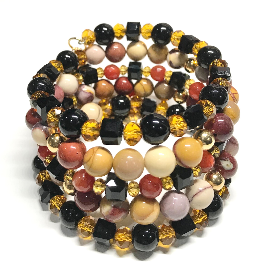 Mookaite and Black onyx 5 layer rolled gemstone bracelet - Gems & stones ph