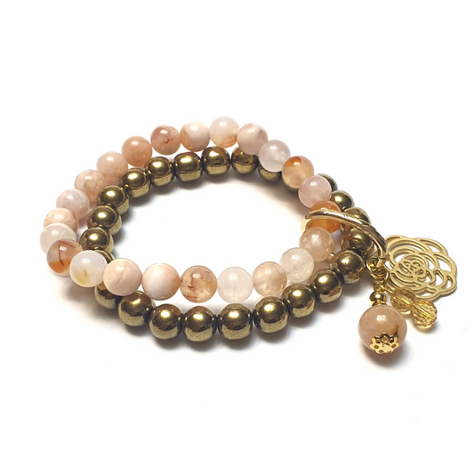 Hematite and Sakura agate double layer combination bracelet - Gems & stones ph