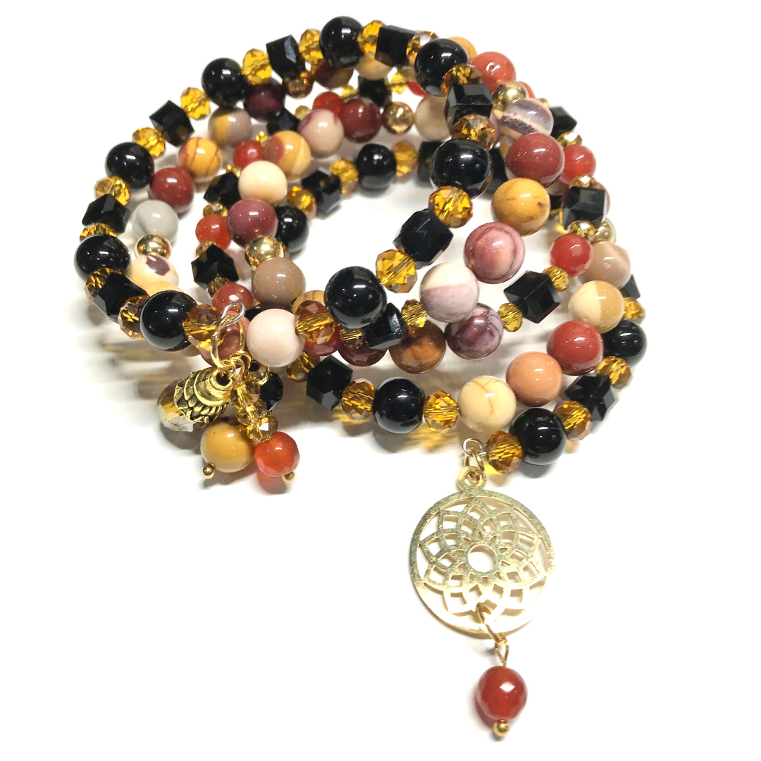 Mookaite and Black onyx 5 layer rolled gemstone bracelet - Gems & stones ph