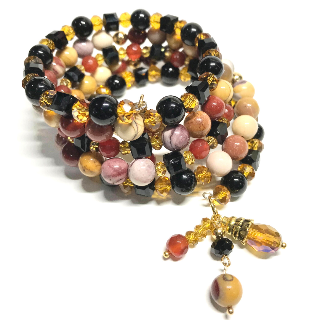 Mookaite and Black onyx 5 layer rolled gemstone bracelet - Gems & stones ph