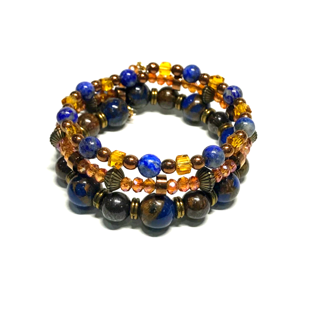 Lapis Lazuli, Dark Ocean Jasper, Bronzite, Hematite Rolled Bracelet