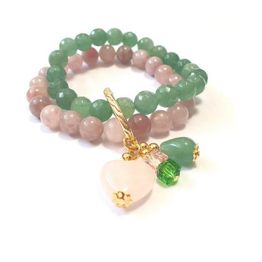 Aventurine and Rose Quartz double layer gemstone bracelet - Gems & stones ph