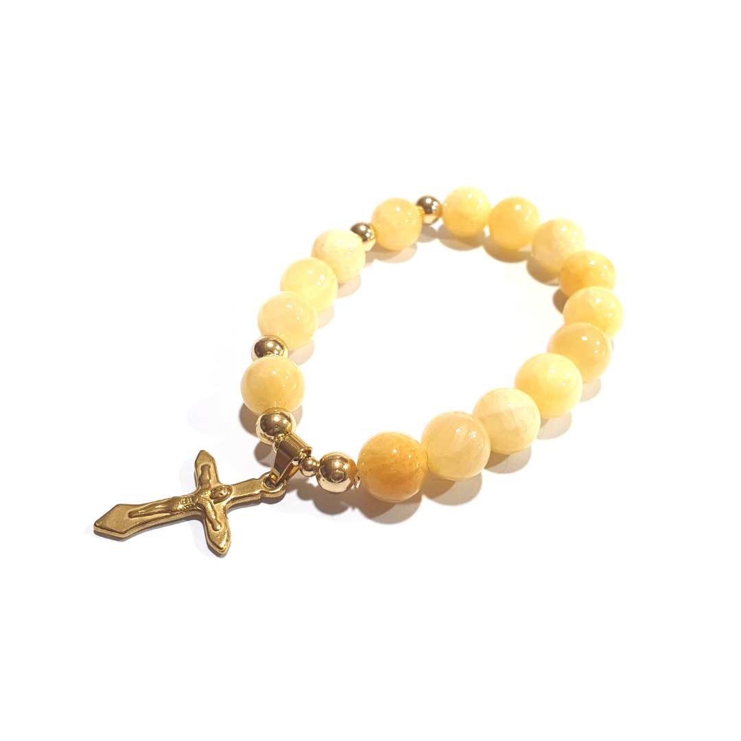 Calcite Rosary in 10K spacers with Stainless Cross