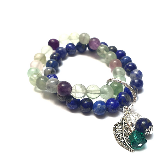 Flourite and Lapis Lazuli double layer combination bracelet (wisdom) - Gems & stones ph