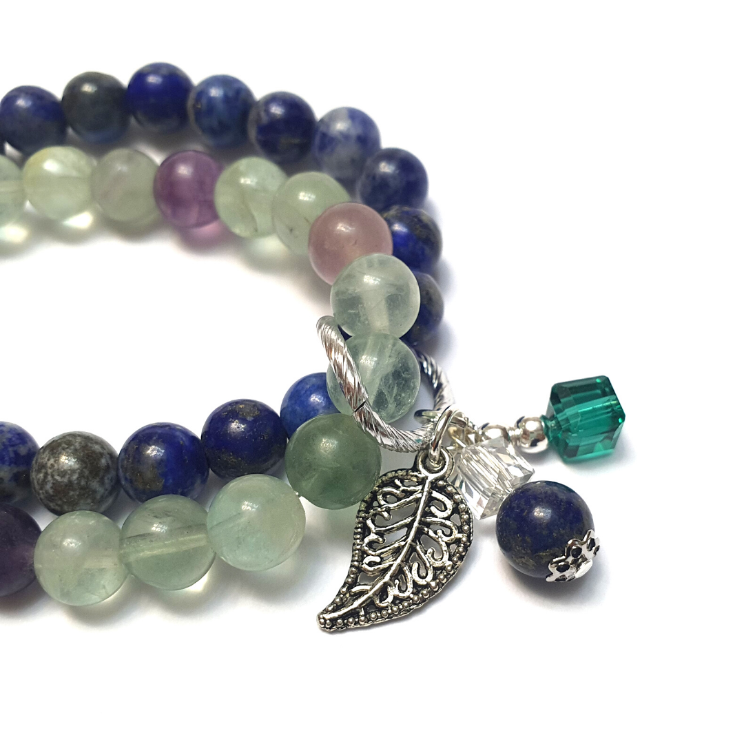 Flourite and Lapis Lazuli double layer combination bracelet (wisdom) - Gems & stones ph