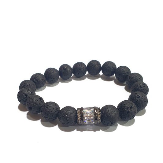 Black Lava Bead Diffuser Bracelet with Zirconia Charm