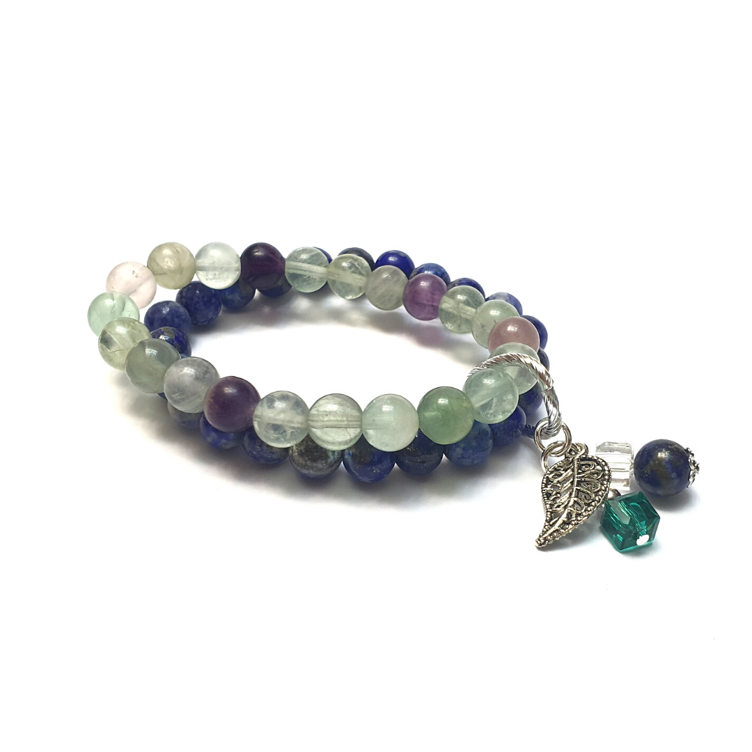 Flourite and Lapis Lazuli double layer combination bracelet (wisdom) - Gems & stones ph