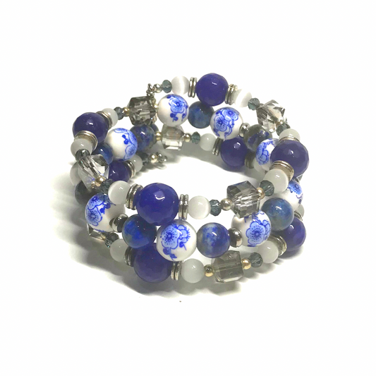 Lapis Lazuli, Blue Agate Rolled Bracelet