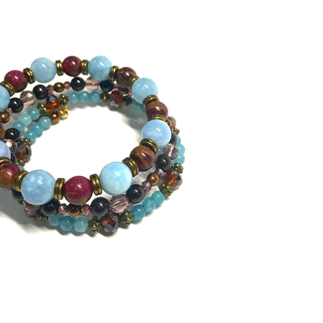 Aquamarine, Dark Ocean Jasper, Garnet Rolled Bracelet