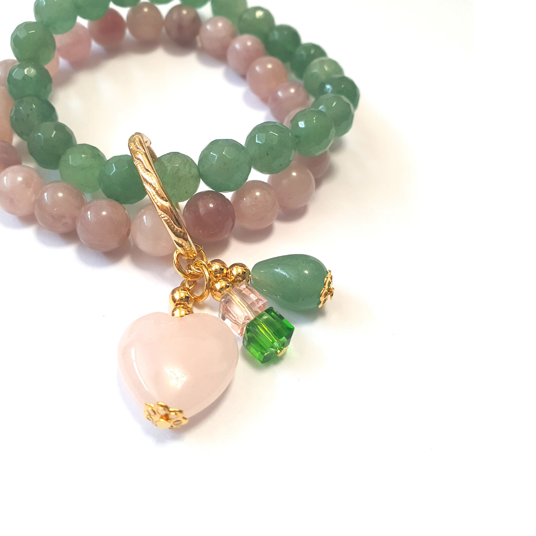 Aventurine and Rose Quartz double layer gemstone bracelet - Gems & stones ph