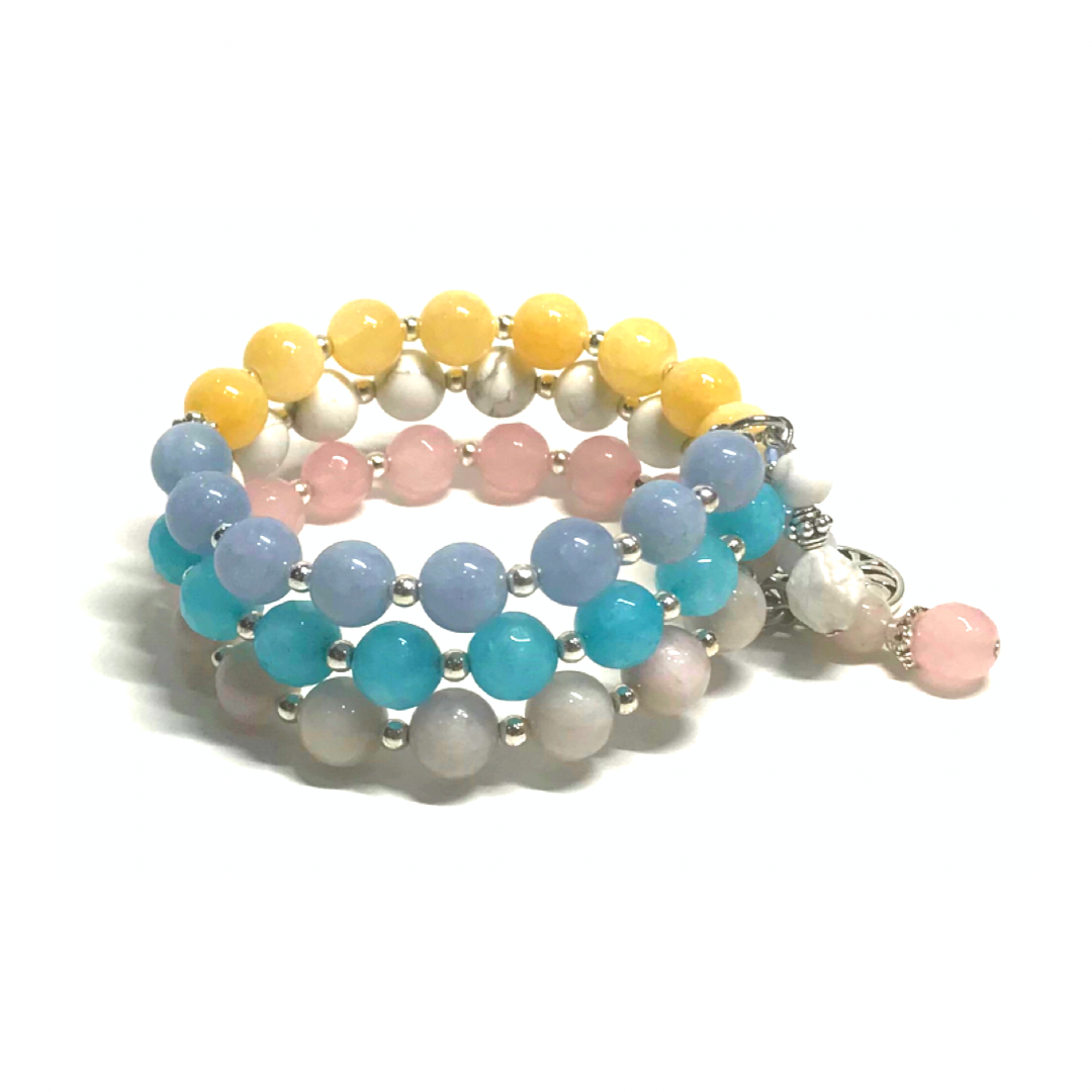 Aquamarine, Yellow Calcite, Agate, Howlite, Kunzite Rolled Bracelet