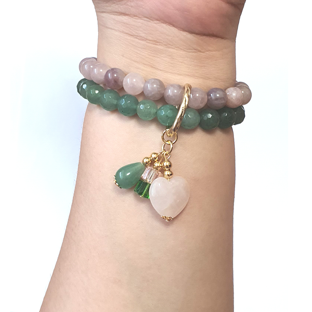 Aventurine and Rose Quartz double layer gemstone bracelet - Gems & stones ph