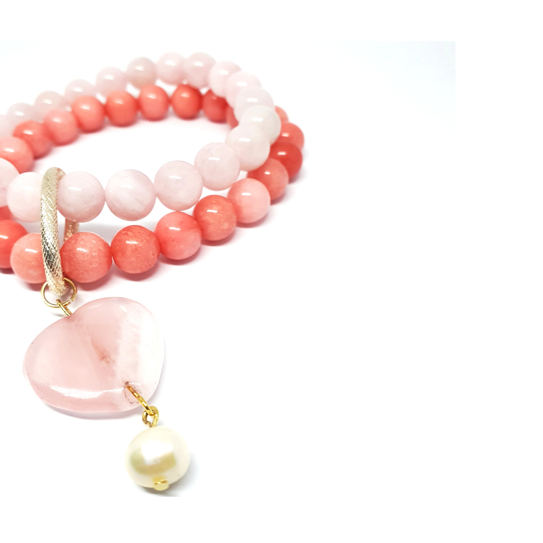 rose quartz and pink chalcedony double layer combination bracelet - Gems & stones ph