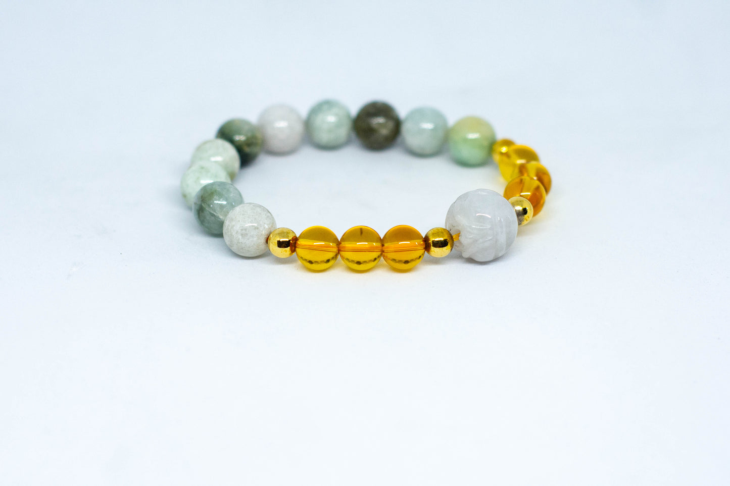 Burmese jade and citrine combo with lotus flower jade gemstone bracelet - Gems & stones ph