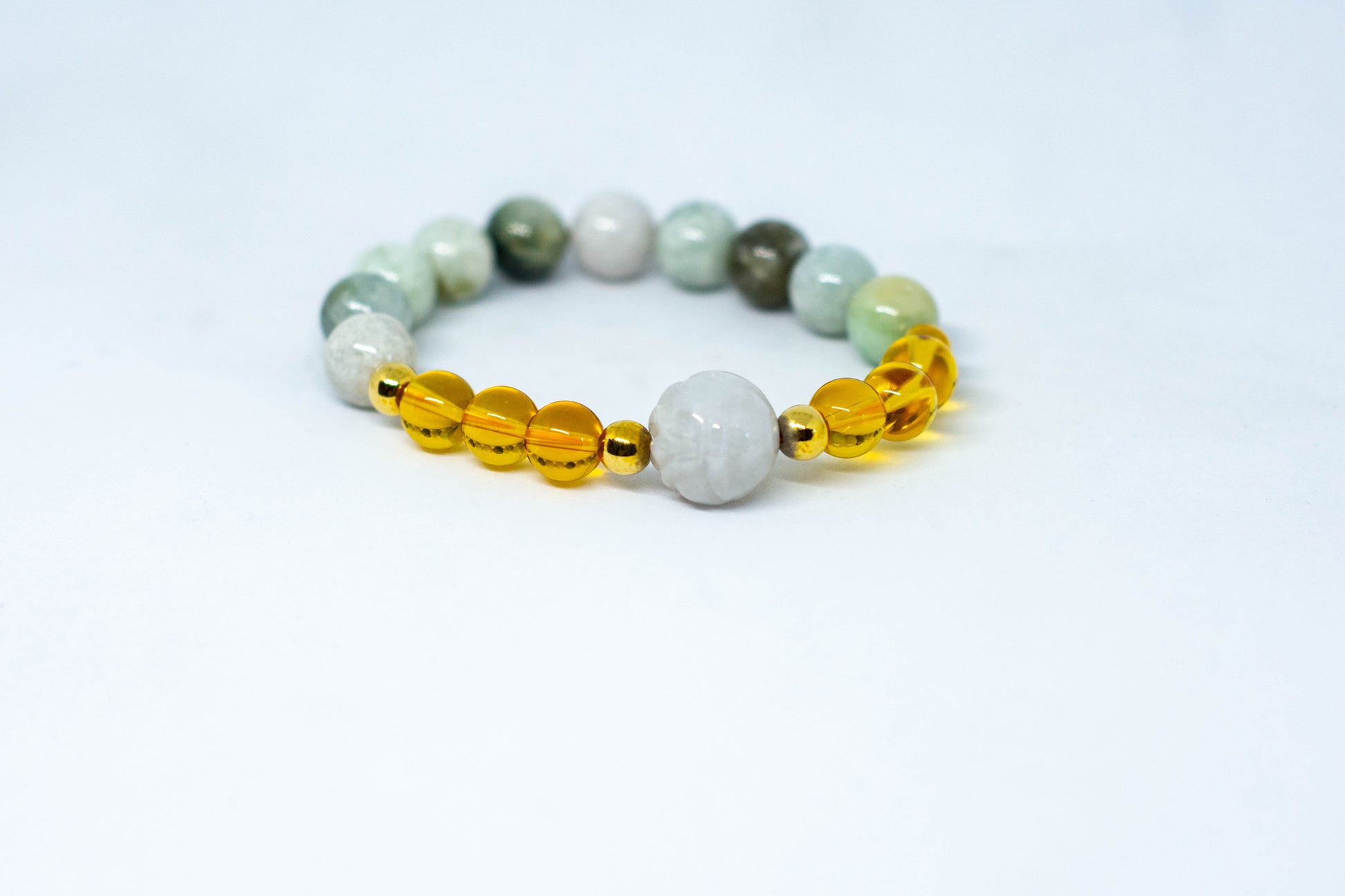 Burmese jade and citrine combo with lotus flower jade gemstone bracelet - Gems & stones ph