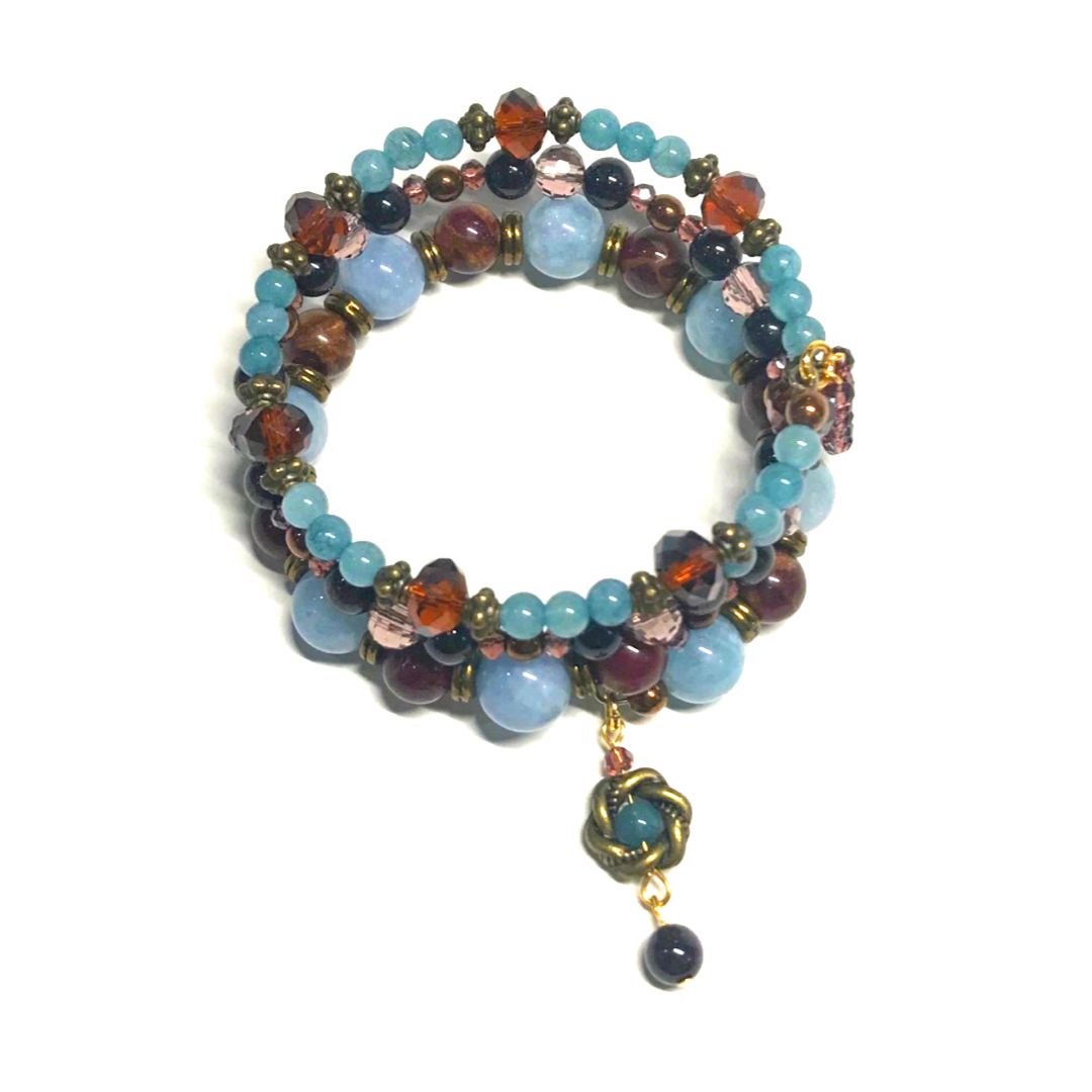 Aquamarine, Dark Ocean Jasper, Garnet Rolled Bracelet