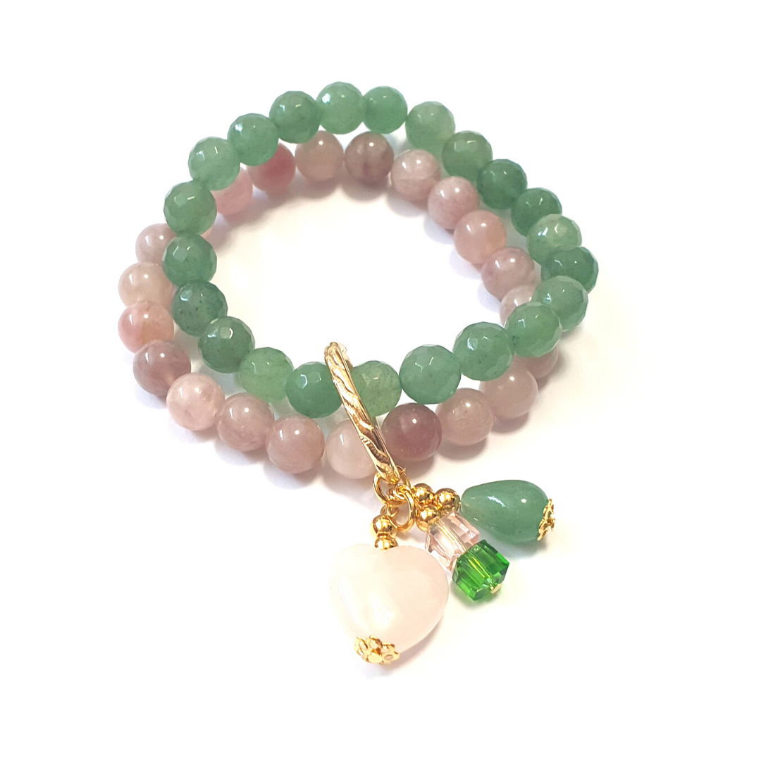 Aventurine and Rose Quartz double layer gemstone bracelet - Gems & stones ph