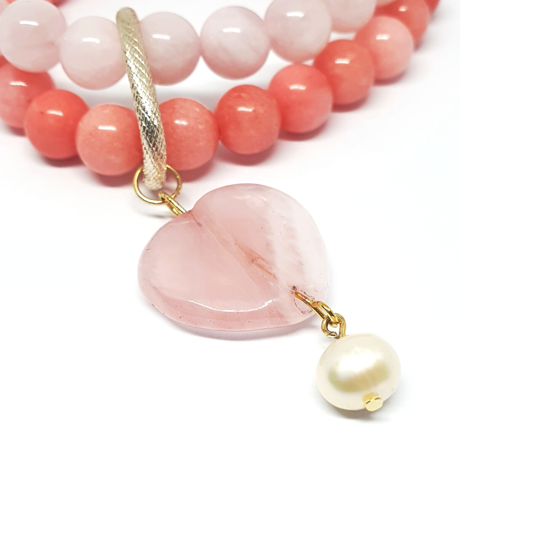 rose quartz and pink chalcedony double layer combination bracelet - Gems & stones ph