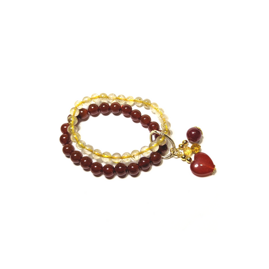 High Quality Rutilated Quartz and Red Agate Double Layer with Heart Charm