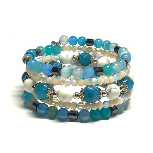 Blue Agate, Howlite, Opalite Rolled Bracelet