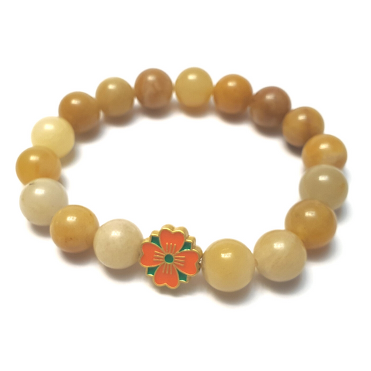Golden jade with lotus flower accent gemstone bracelet - Gems & stones ph