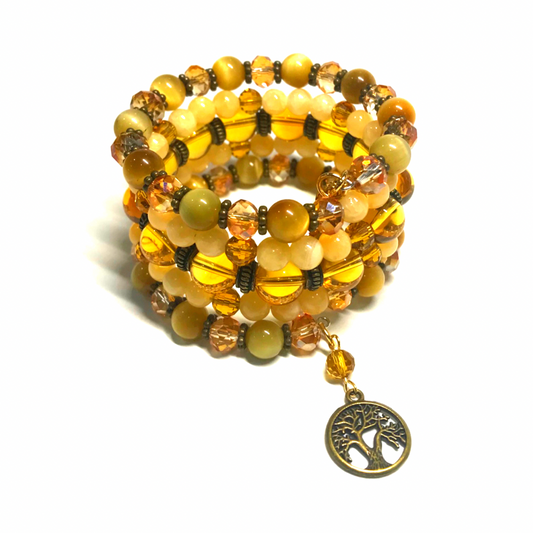Citrine, Tigers Eye, Yellow Calcite Rolled Bracelet