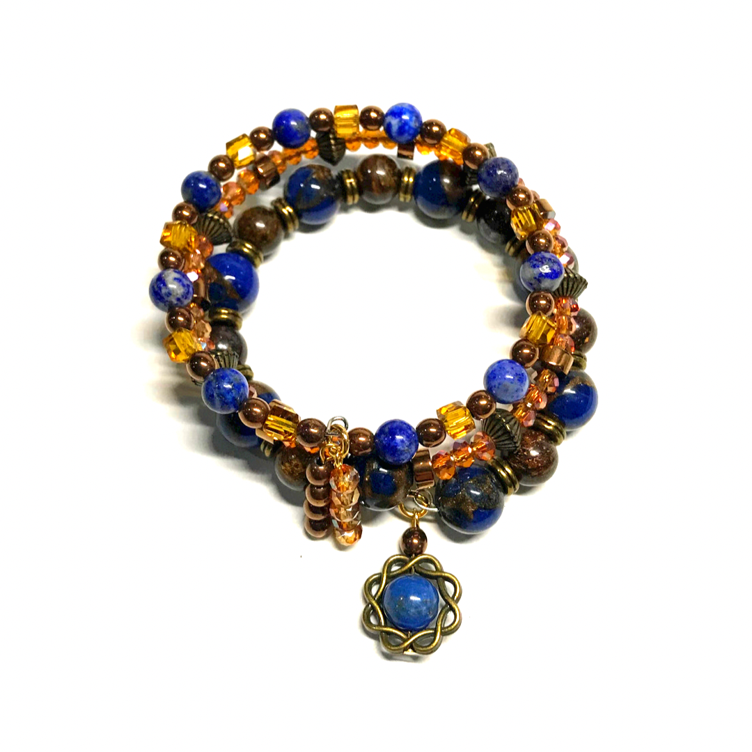 Lapis Lazuli, Dark Ocean Jasper, Bronzite, Hematite Rolled Bracelet