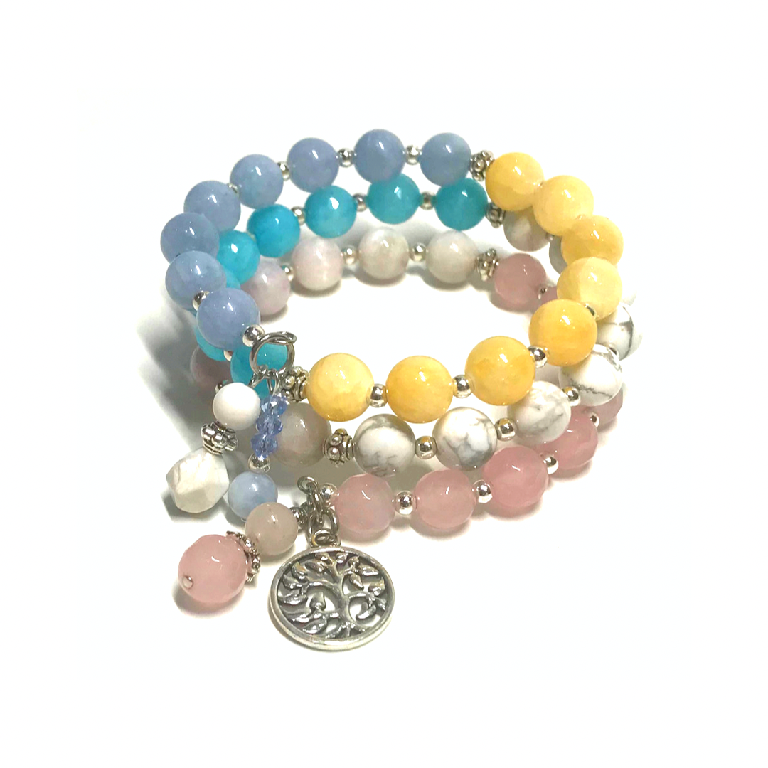 Aquamarine, Yellow Calcite, Agate, Howlite, Kunzite Rolled Bracelet