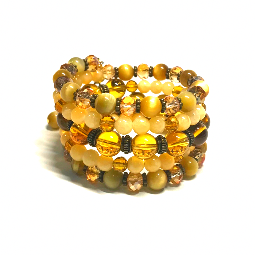 Citrine, Tigers Eye, Yellow Calcite Rolled Bracelet