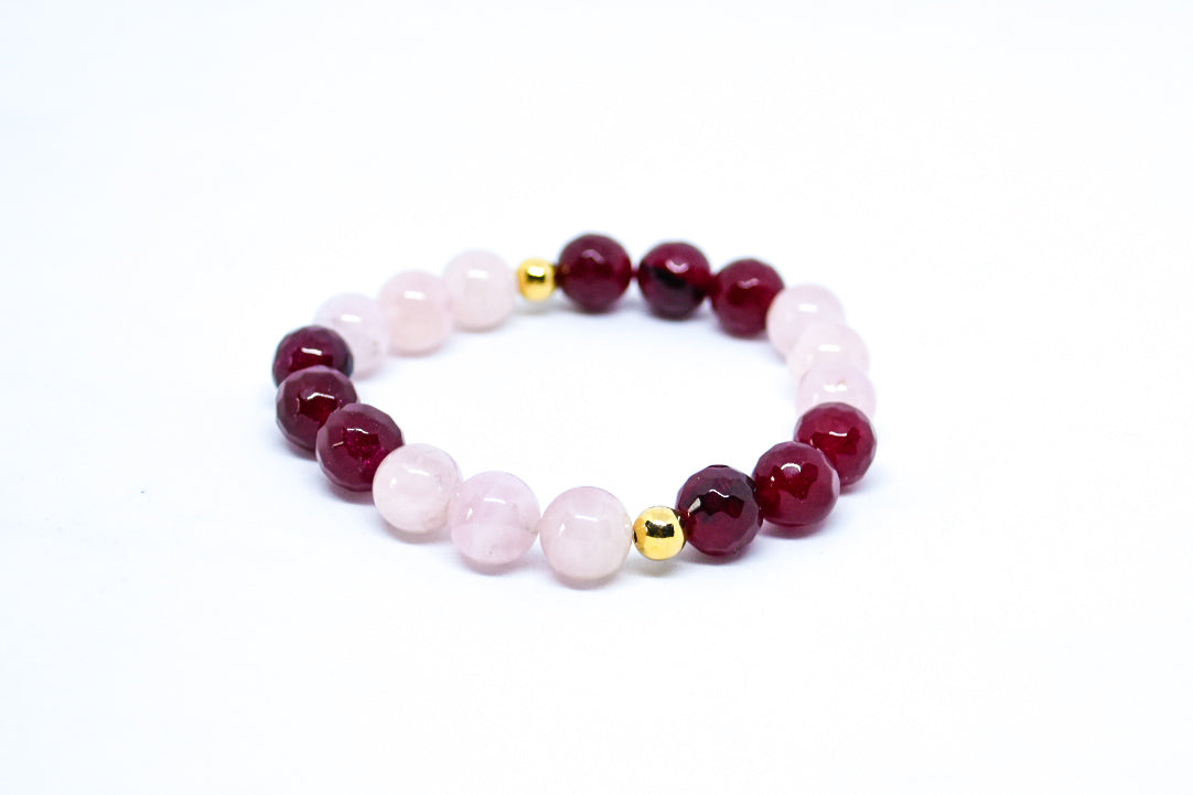 Faceted ruby and rose quartz gemstone bracelet - Gems & stones ph