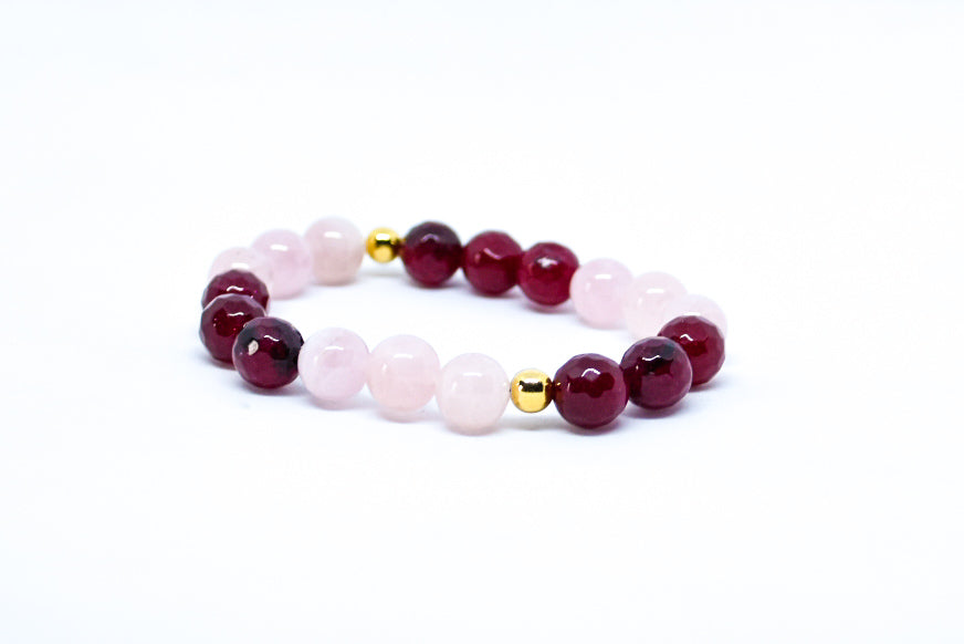 Faceted ruby and rose quartz gemstone bracelet - Gems & stones ph