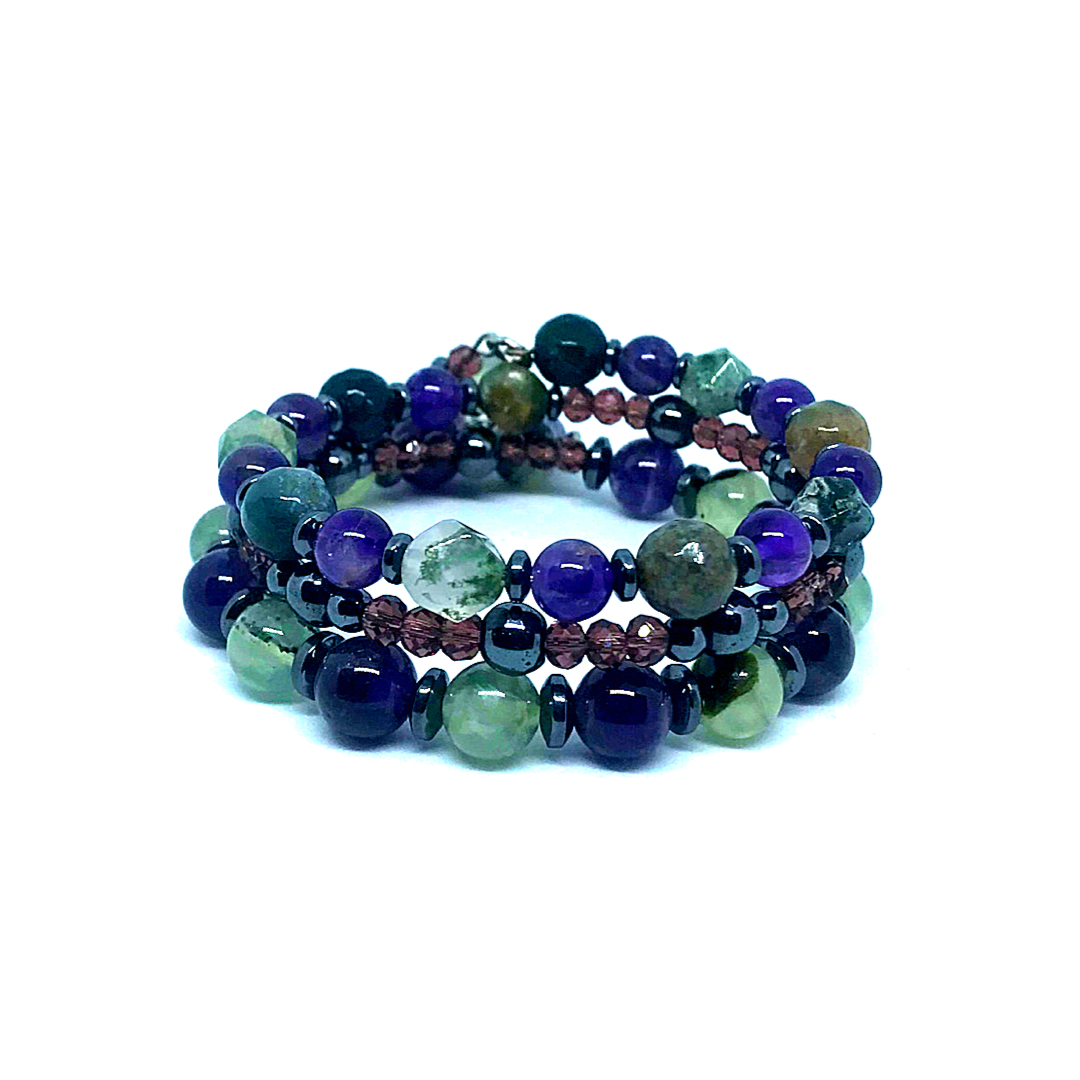 Prehnite, Amethyst, Fancy Agate Rolled Bracelet