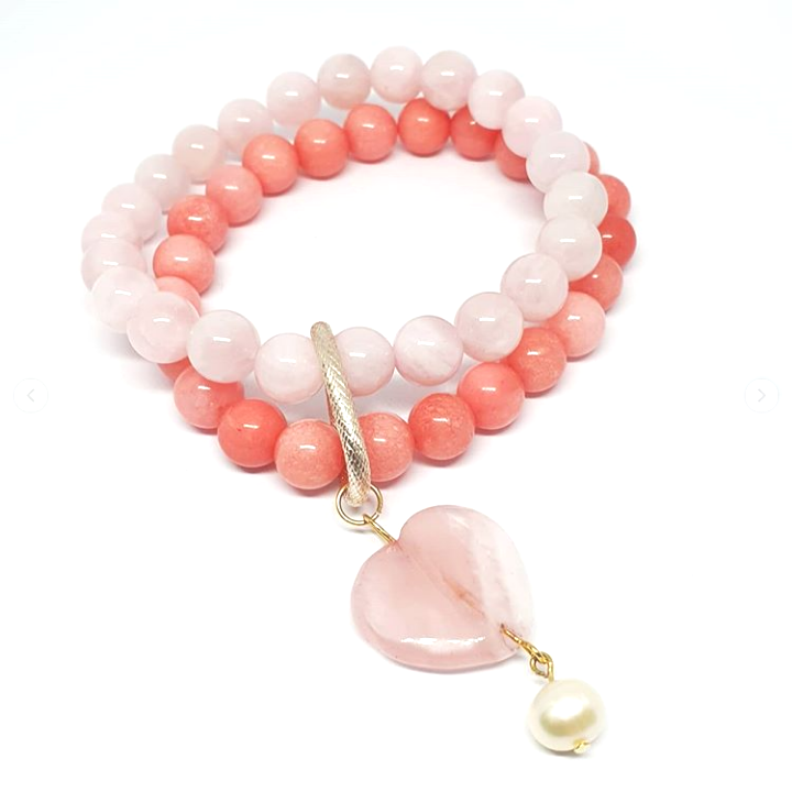 rose quartz and pink chalcedony double layer combination bracelet - Gems & stones ph
