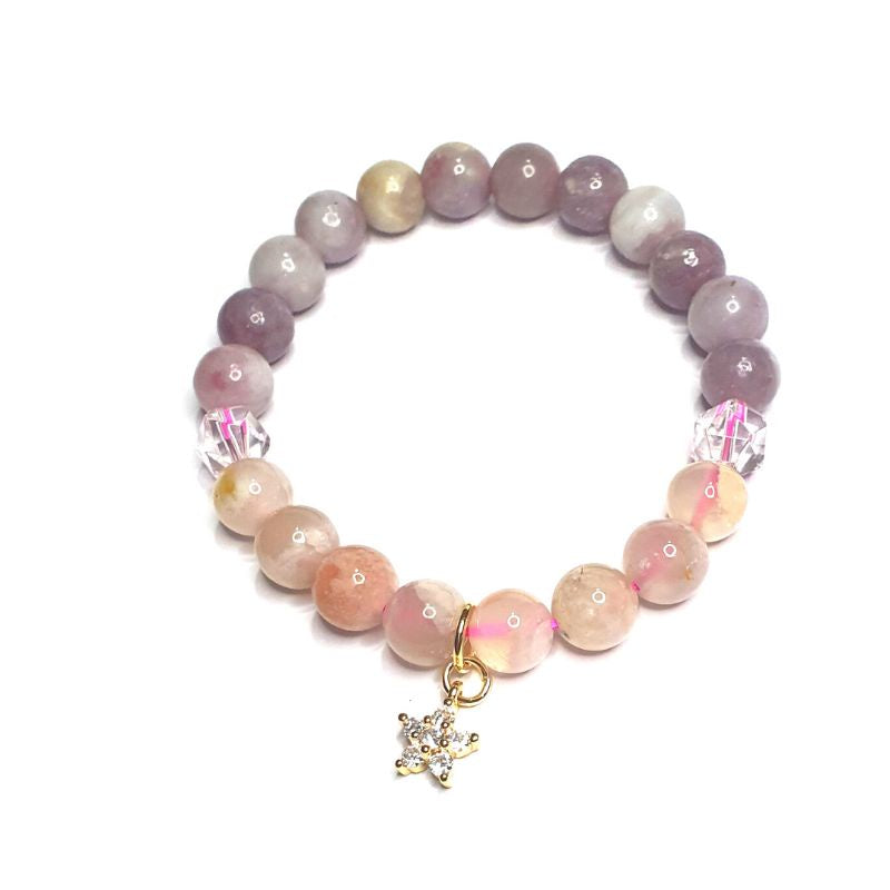 sakura agate with sakura tourmaline with flower charm gemstone bracelet