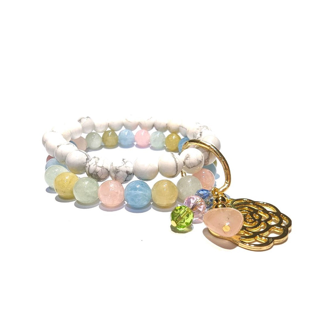 Calm and happiness morganite and howlite gemstone bracelet