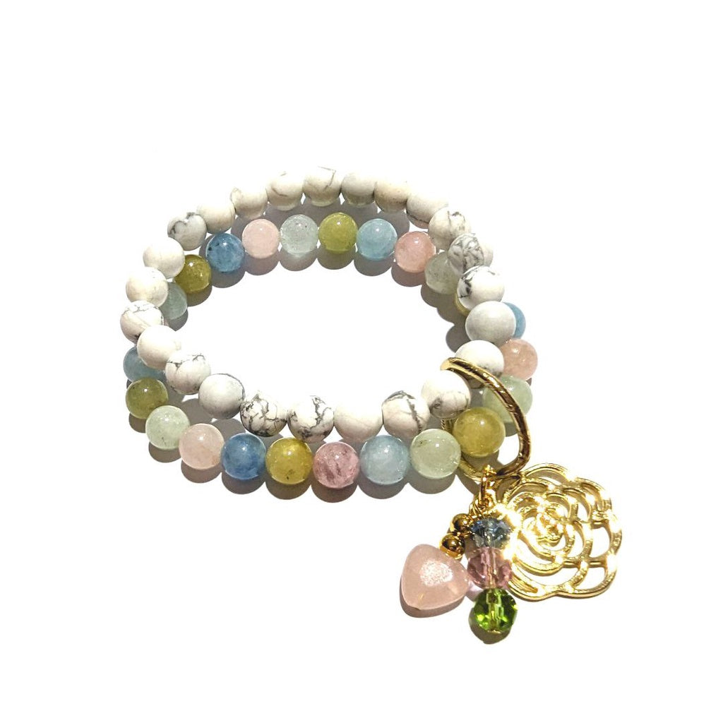 Calm and happiness morganite and howlite gemstone bracelet