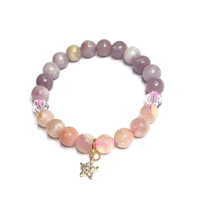 sakura agate with sakura tourmaline with flower charm gemstone bracelet