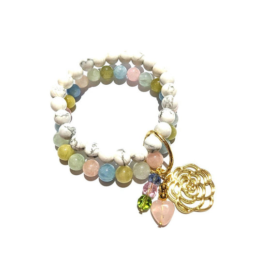 Calm and happiness morganite and howlite gemstone bracelet