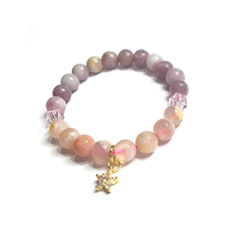 sakura agate with sakura tourmaline with flower charm gemstone bracelet