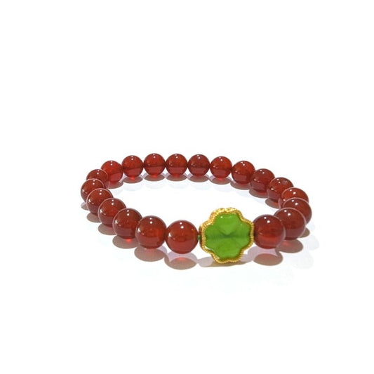red agate with lucky four leaf clover jade for wealth and good health