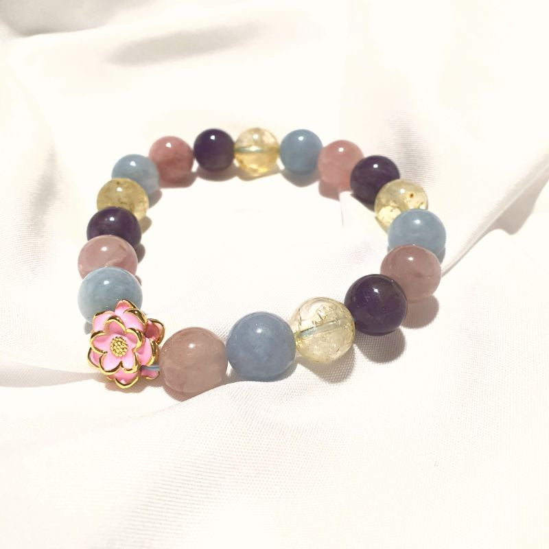 all in one bracelet rose quartz, amethyst, citrine, aquamarine