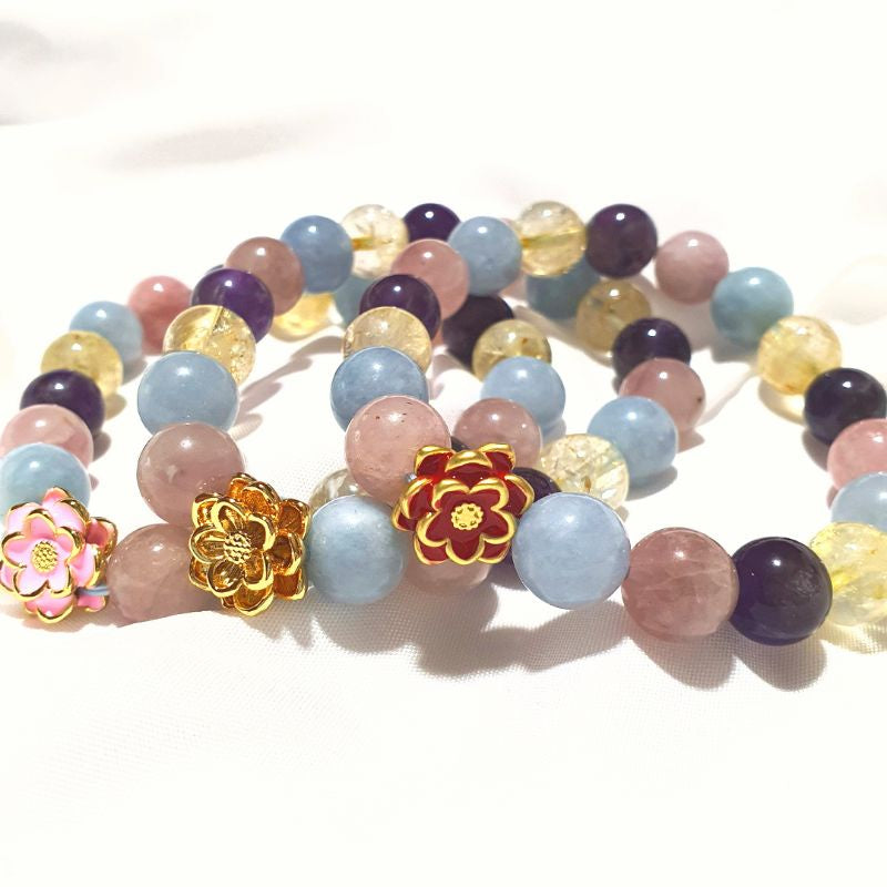 all in one bracelet rose quartz, amethyst, citrine, aquamarine